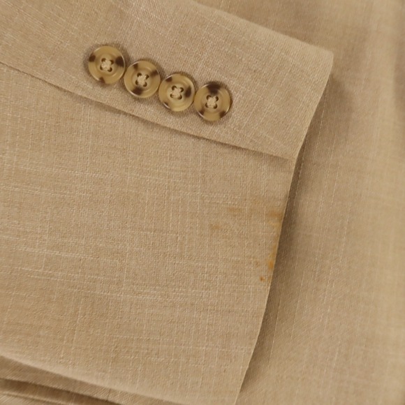 VTG Hopsack Jacket L Beige‎ Tan Heather Polyester Blazer Sport Coat 44R - Picture 3 of 16